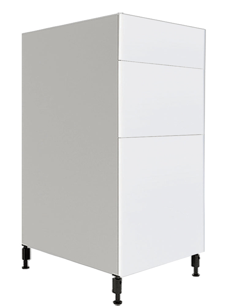 Meuble de cuisine bas blanc brillant à 3 tiroirs, 18 L x 34 3/4 H x 24 P po.