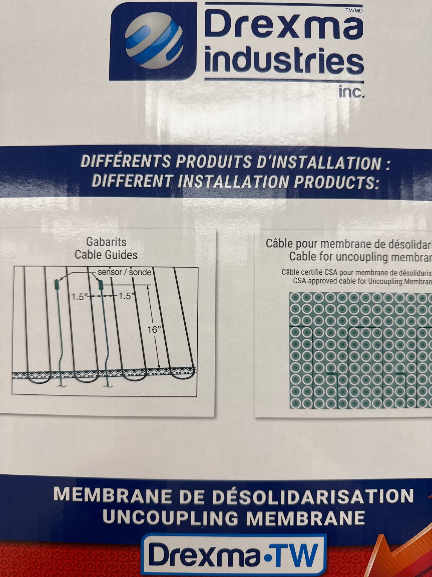 Système de câble chauffant par le sol 3,7 W - 3 fentes – 3,63 pouces – 12,2 W – 44,9 pi²