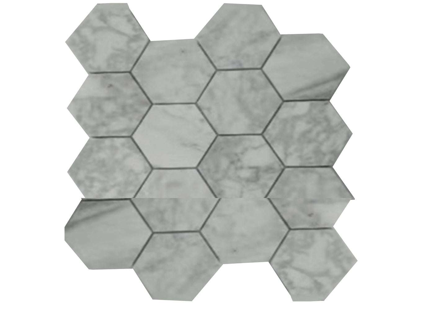 Hexagon Marble Mosaic White Grey Veins Mat 280x300x10mm