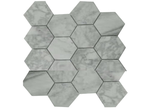 Mosaïque de marbre hexagonale blanc gris veiné mat 280x300x10mm