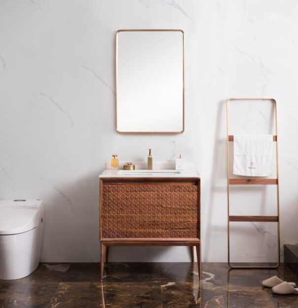 Ensemble de meuble-lavabo de salle de bain classique 39,3 po x 23,2 po en bois naturel avec miroir