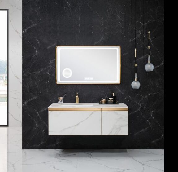 Classic 47.2 in. x 22.9 in. Bathroom Vanity Set in Natural White Marble with Mirror