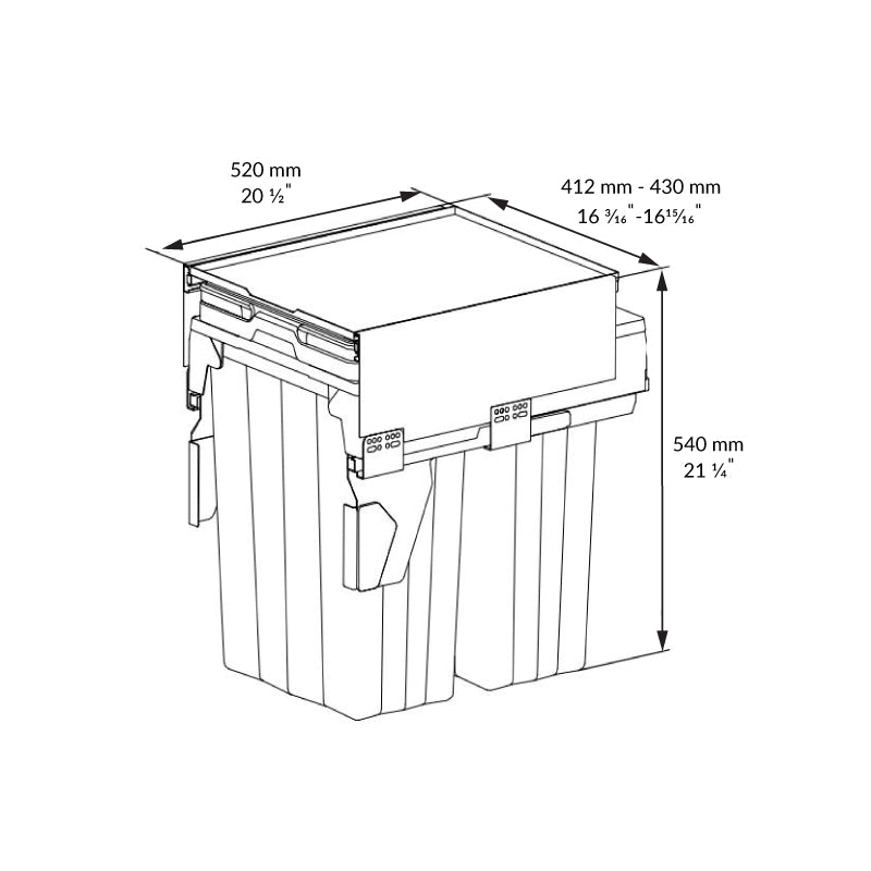 Poubelle coulissante MaxBin de 18 po et 66 L à 2 bacs, anthracite